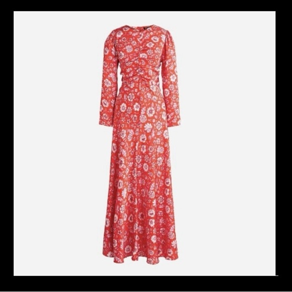 NWT. J.Crew Orange A-line Dress with 3/4 Bishop Sleeves Crew Neck - Picture 1 of 15